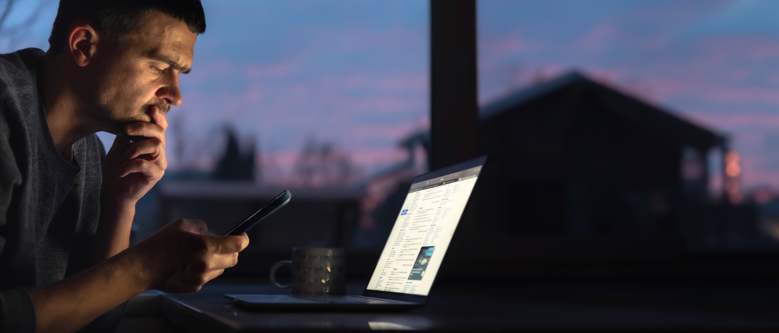 young man works laptop man with laptop